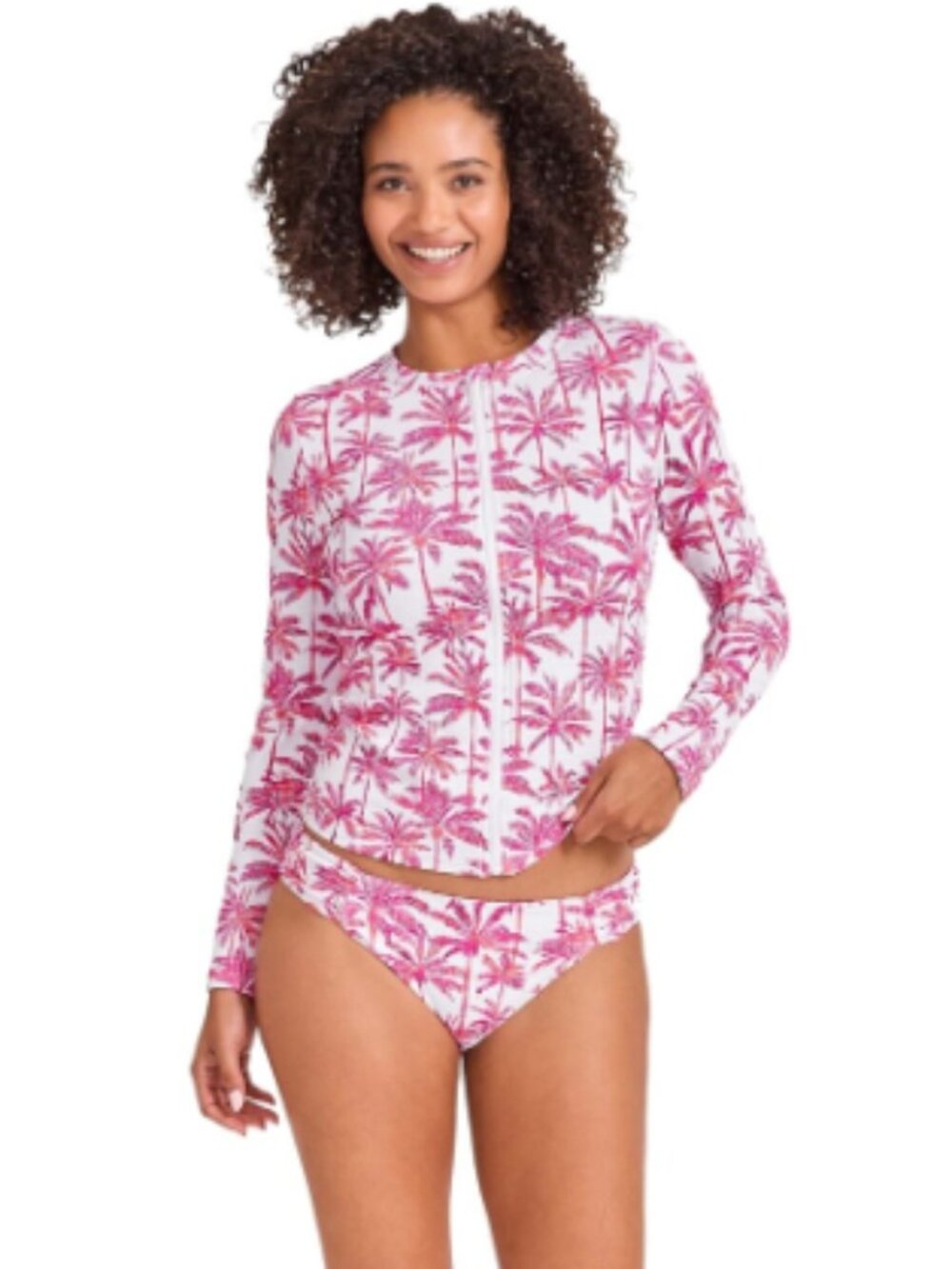 Tommy Bahama Women's Point Full-Zip Swim Rashguard Pink/White Size M 12462